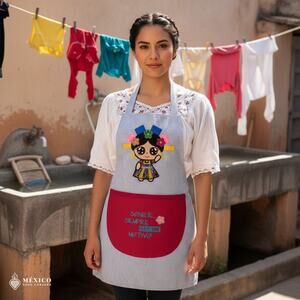 Mexican Embroidered Bib Apron for Women – Multicolor with Floral Design